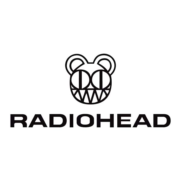 Radiohead logo with a stylized bear head above the band's name in sans-serif font.