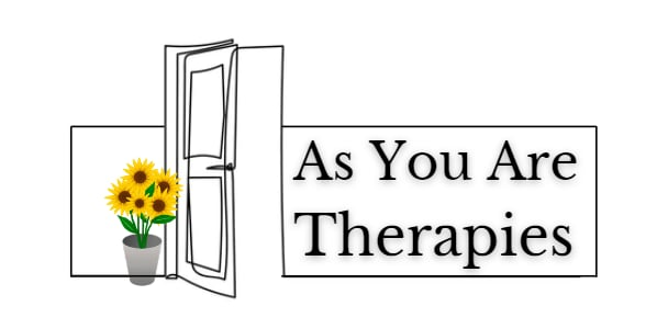 As You Are Therapies logo with open door and potted yellow flowers