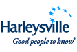 Harleysville logo: dark blue text with a string of blue stars above; tagline 