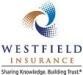 The Westfield Insurance logo features a blue and brown abstract swirl icon above the company name and tagline.