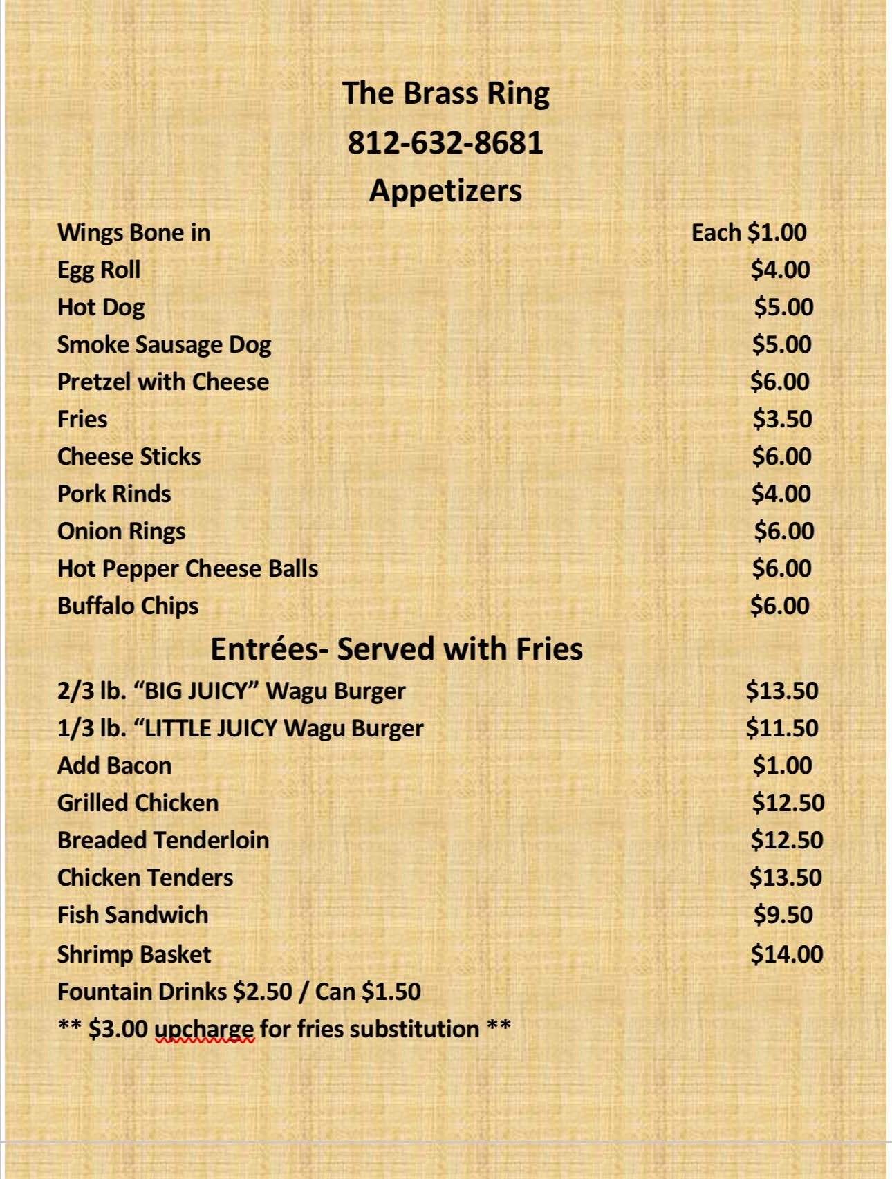 Bar Food and Drink Specials The Brass Ring