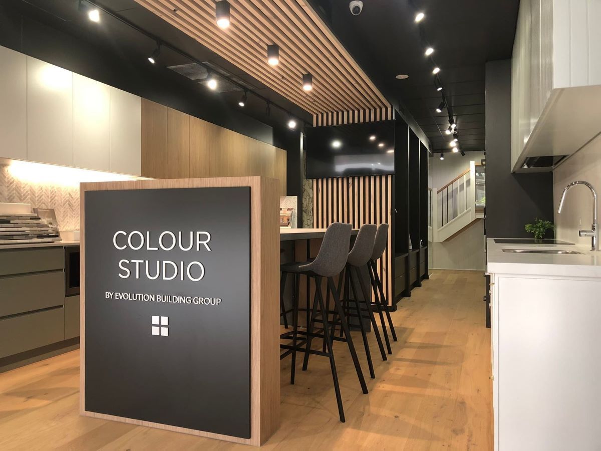 A Kitchen with A Sign that Says Colour Studio on It — Evolution Building Group Dapto, NSW