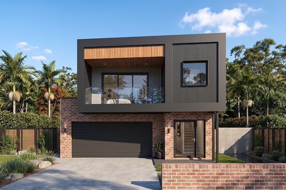 An Artist's Impression of A Modern House with A Black Garage Door — Evolution Building Group Dapto, NSW