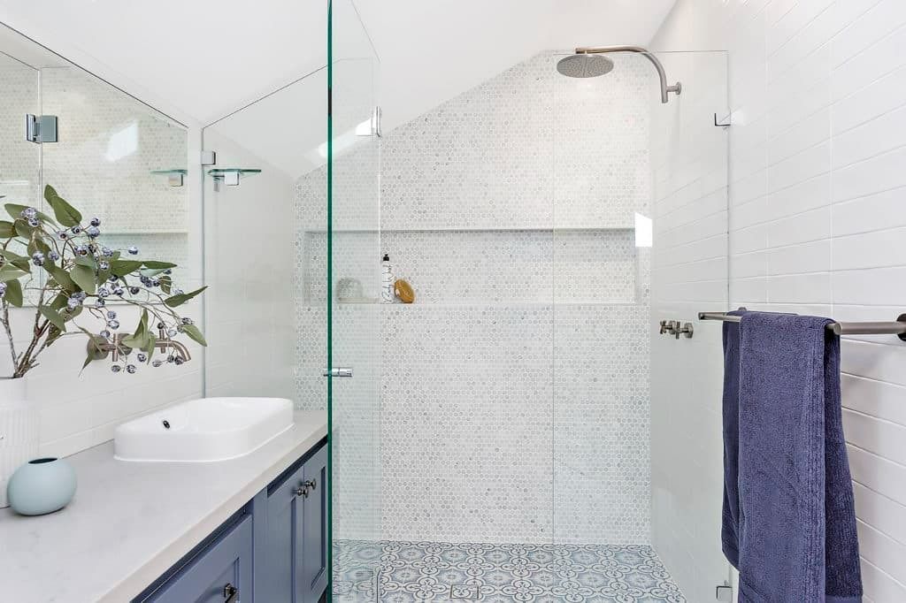 A Bathroom with A Sink and A Walk in Shower — Evolution Building Group Dapto, NSW