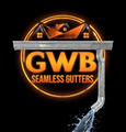 GWB Seamless Gutters logo in orange with a gutter and water splash on black background