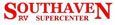 A red and white logo for southaven rv supercenter