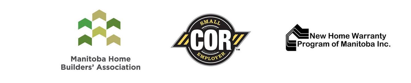 the logos for Manitoba Home Builders Association, COR Certification, and the new home warranty program of manitoba.