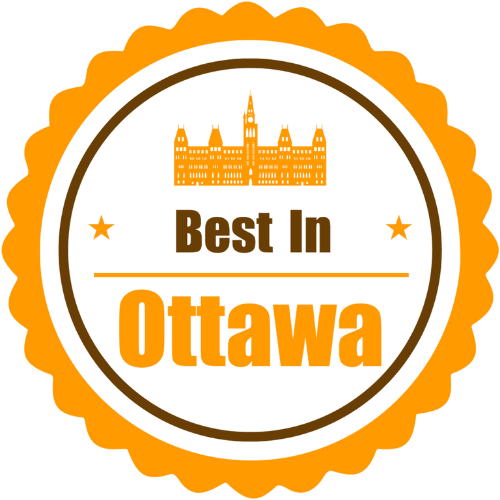 Orange and brown badge reading “Best in Ottawa” with a castle icon and stars.