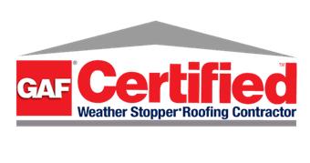 GAF Certified Weather Stopper Roofing Contractor logo with gray roof and red text