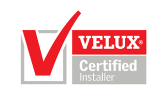 VELUX Certified Installer logo in red, white, and gray with checkmark icon