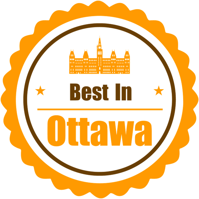 Orange “Best in Ottawa” badge with a brown circular border and small skyline icon.