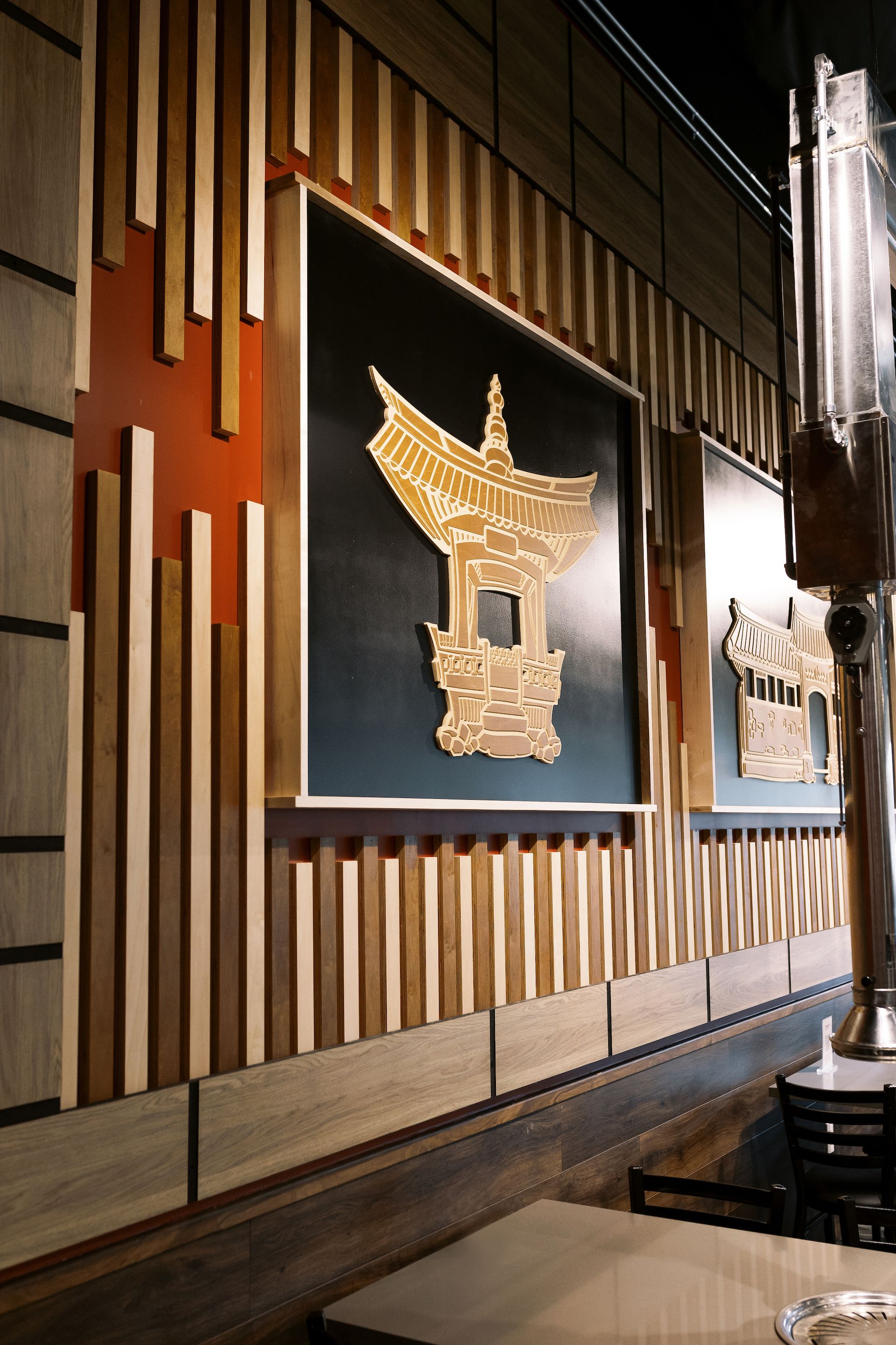 A wooden wall with a picture on it