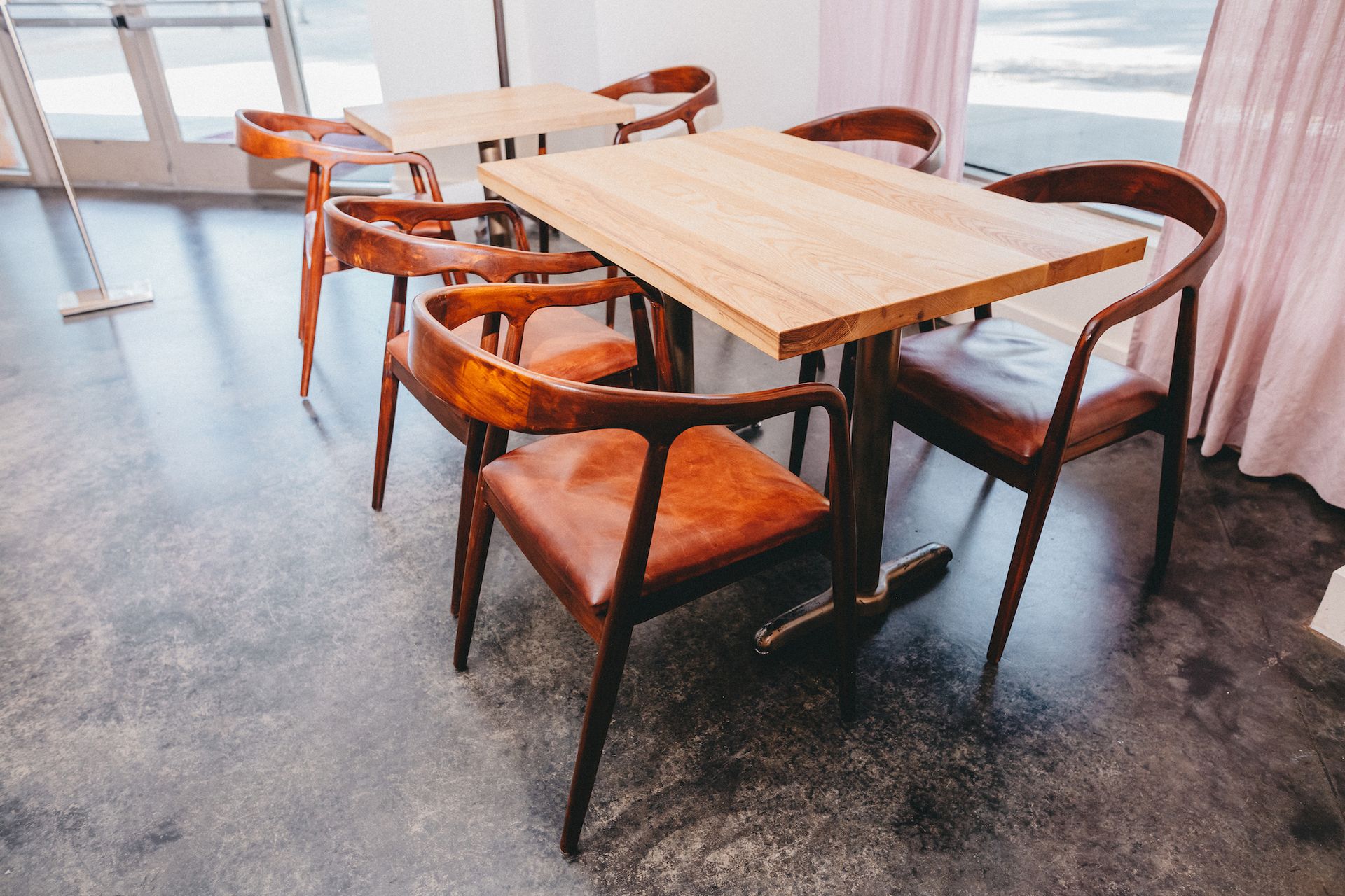 Tables and chairs in a restaurant