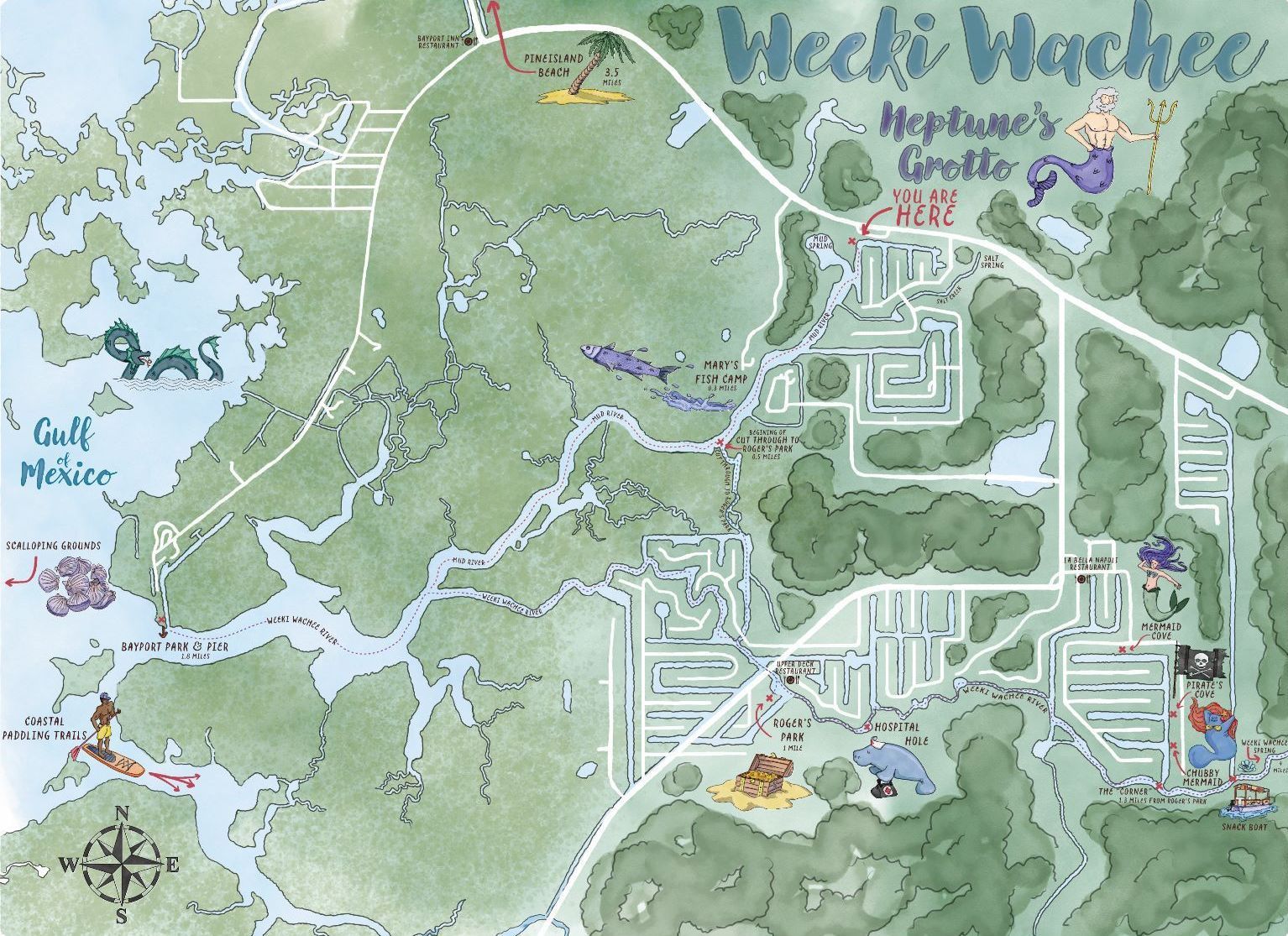 A map showing the location of heck wachee