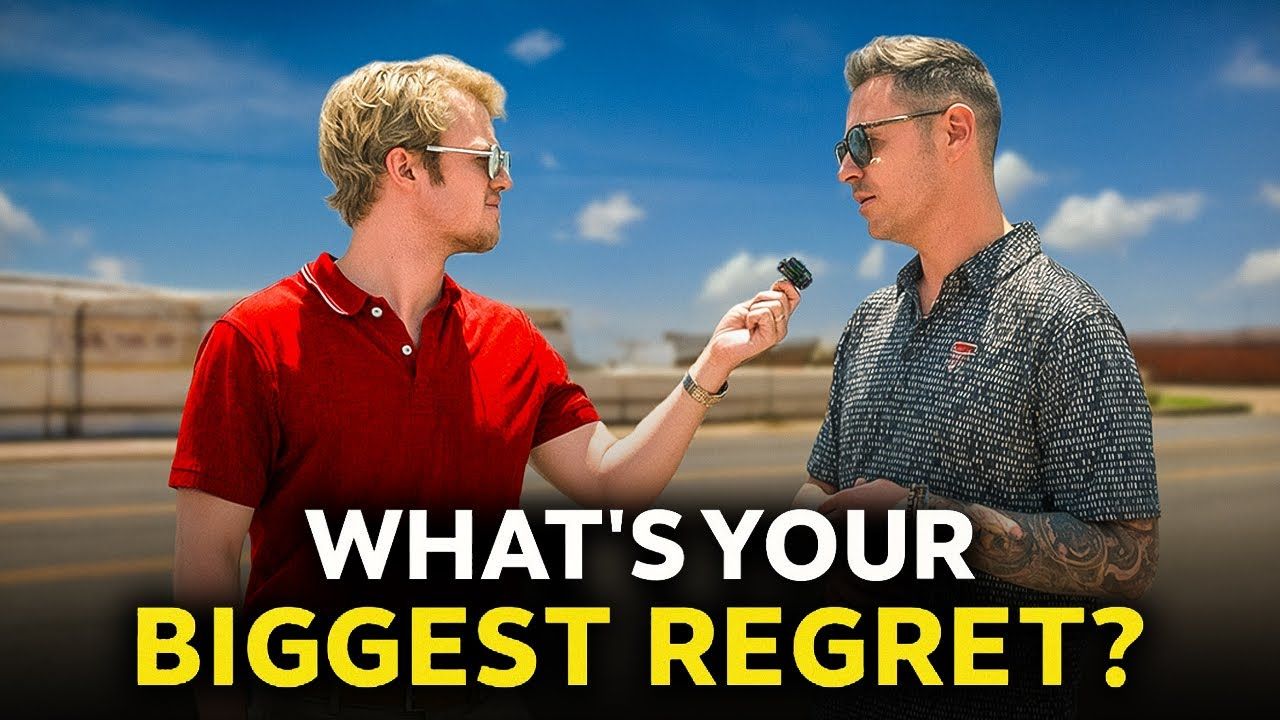 Two men outdoors: one interviews the other with a microphone; text reads