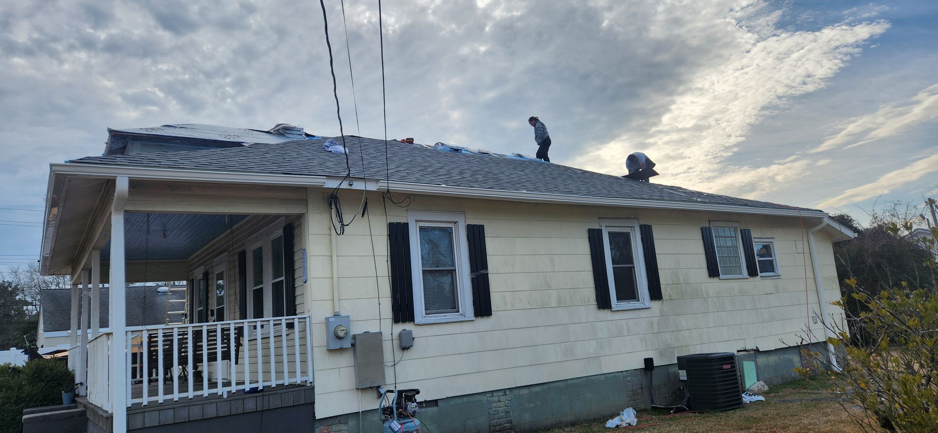 Completed gabled roofline roof replacement near River Bend, NC