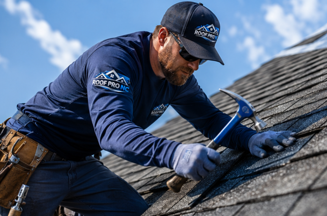 Roof Pro NC repairing worn and damaged shingles on a New Bern residence