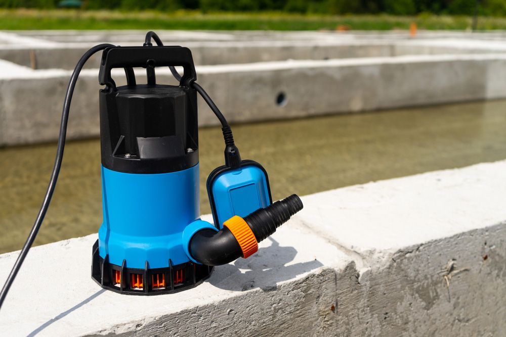 A blue water pump is sitting on a concrete wall next to a pond — Hydro Excavation in Mittagong, NSW