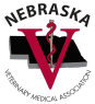The logo for the nebraska veterinary medical association is a red v with a snake on it.