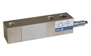 A metal block with two holes in it on a white background.