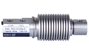 A stainless steel bellow with a label that says load cell