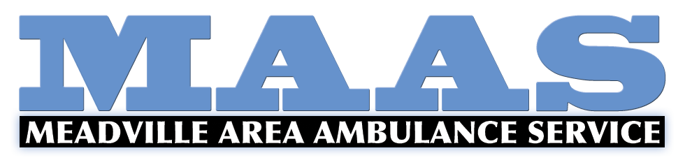 Blue “MAAS” logo with “Meadville Area Ambulance Service” text below.
