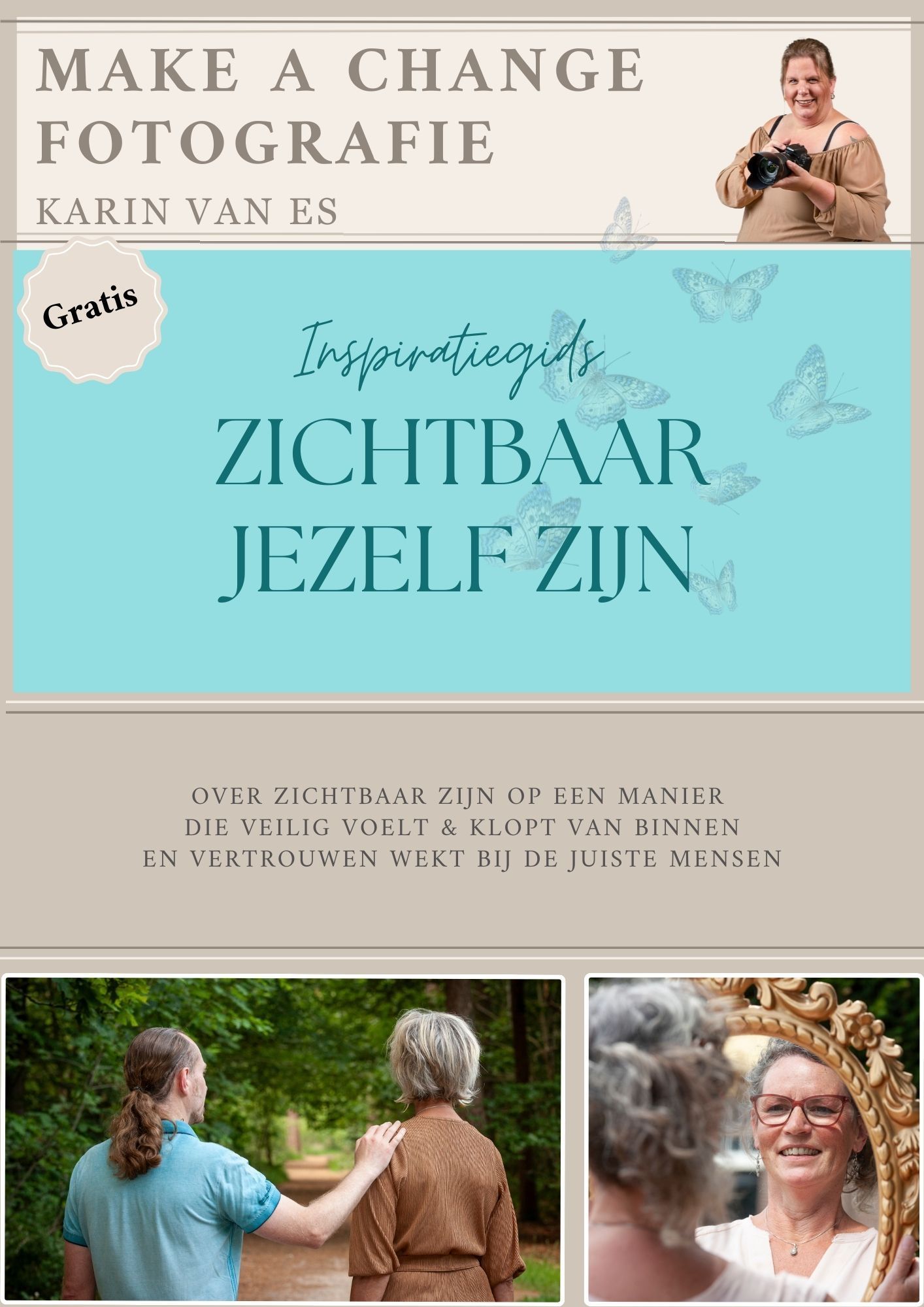 via inschrijving op de nieuwsbrief cover van inspiratiegids zichtbaar jezelf zijn voor coaches en therapeuten. De personal branding inspiratie gids.