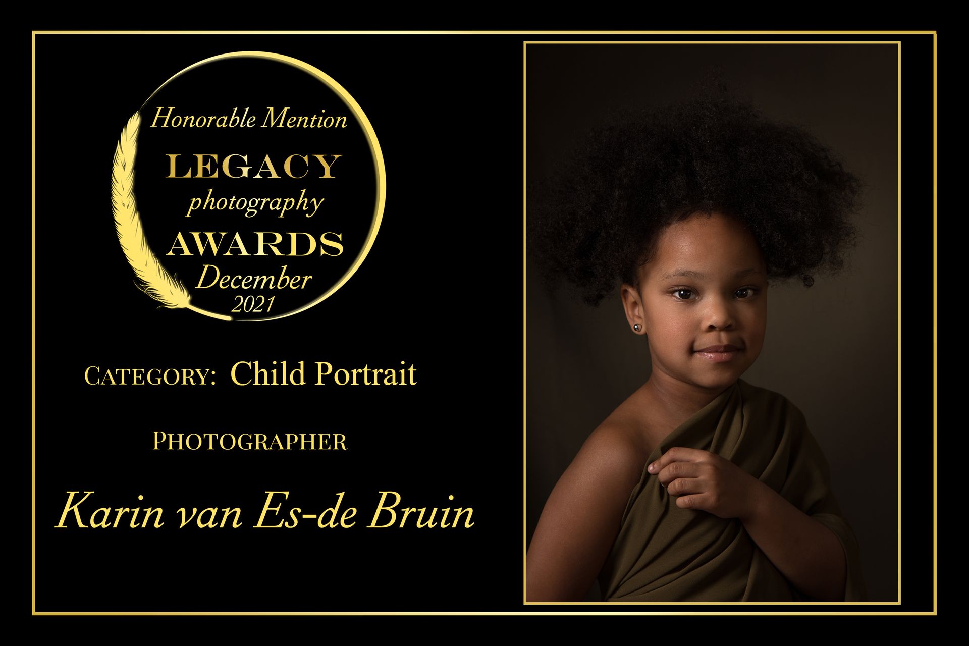 Kinderportret van Karin van Es-de Bruin, met de tekst 
