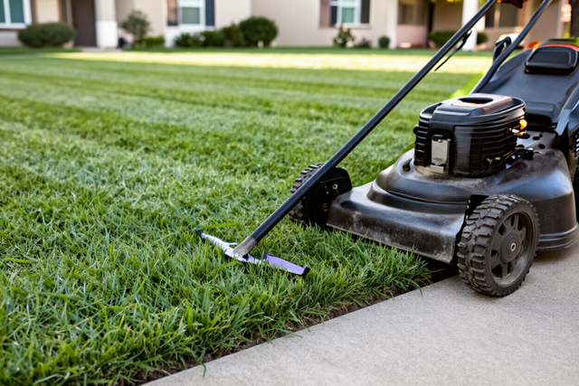 Freshly maintained lawn with crisp edging and mower lines