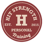 Maroon circular personal training logo with a large white “H,” “HIT STRENGTH,” “PERSONAL Training,” and “EST. 2015”