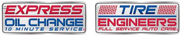 Logos for Express Oil Change and Tire Engineers auto services.
