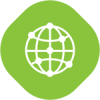 Green globe icon inside a rounded diamond shape.