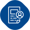 Blue octagon with a white ID card and user profile icon