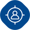 Blue location target icon with a white person silhouette in the center