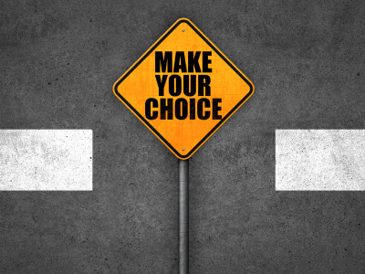 A yellow sign that says make your choice on it