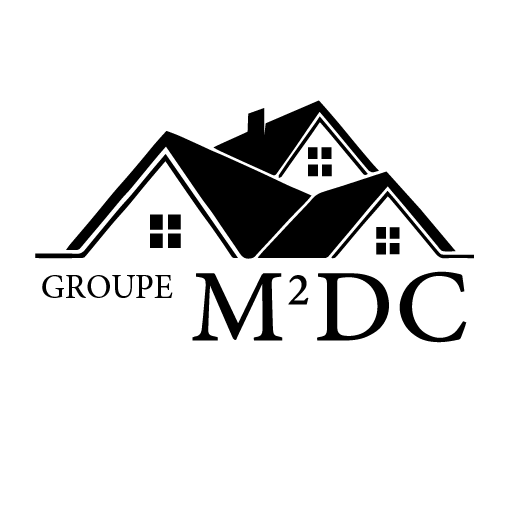 Logo du Groupe M²DC, représentant la silhouette d'une maison en noir avec le nom de la société en dessous.
