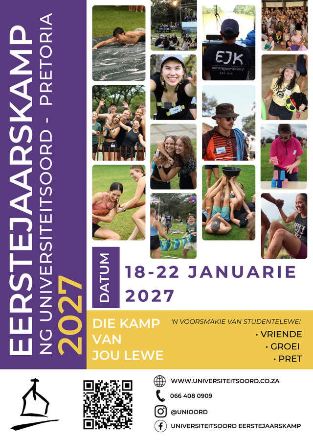 Eerstejaarskamp Eerstejaarskamp 2027
Kamp van jou lewe
Universiteitsoord
