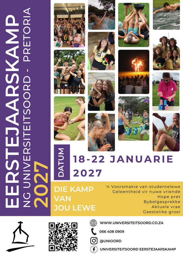Eerstejaarskamp Eerstejaarskamp 2027
Kamp van jou lewe
Universiteitsoord