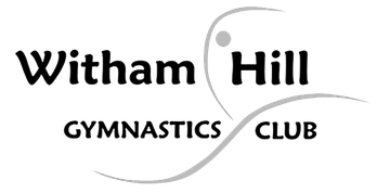 The logo for the witham hill gymnastics club is black and white.