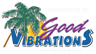 A logo for good vibrations with a palm tree in the background