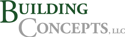 Logo for Building Concepts, LLC in green and gray.