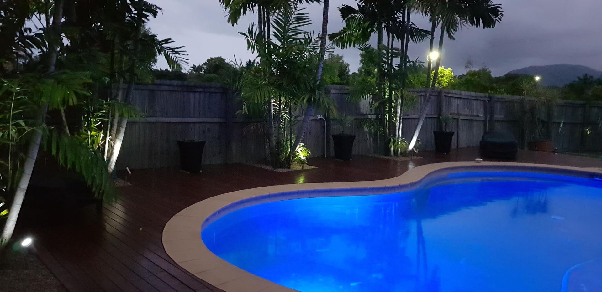 New decking with Kwila decking boards, mew fencing and lighting installed