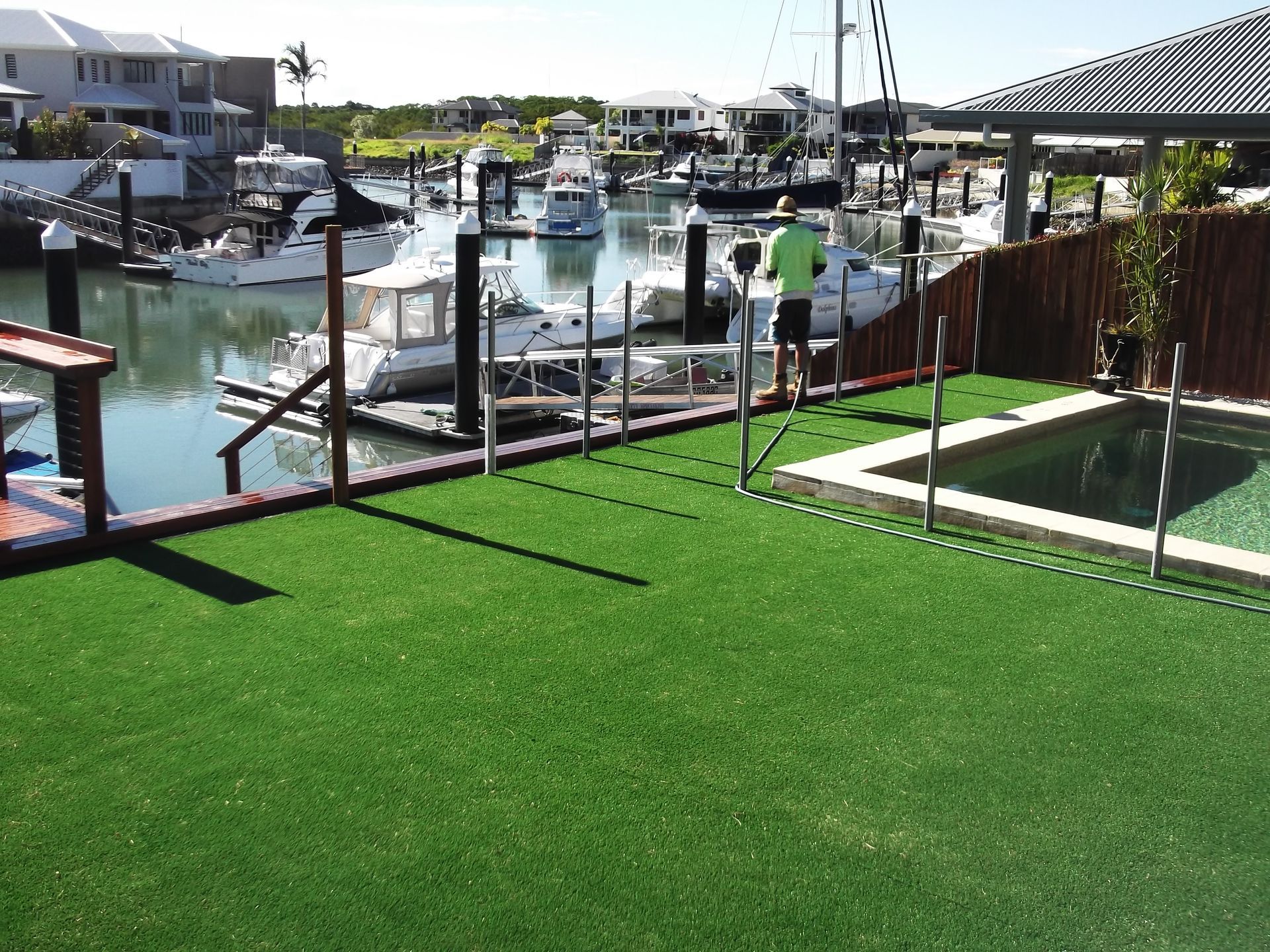 Artificial turf installed overlooking marina