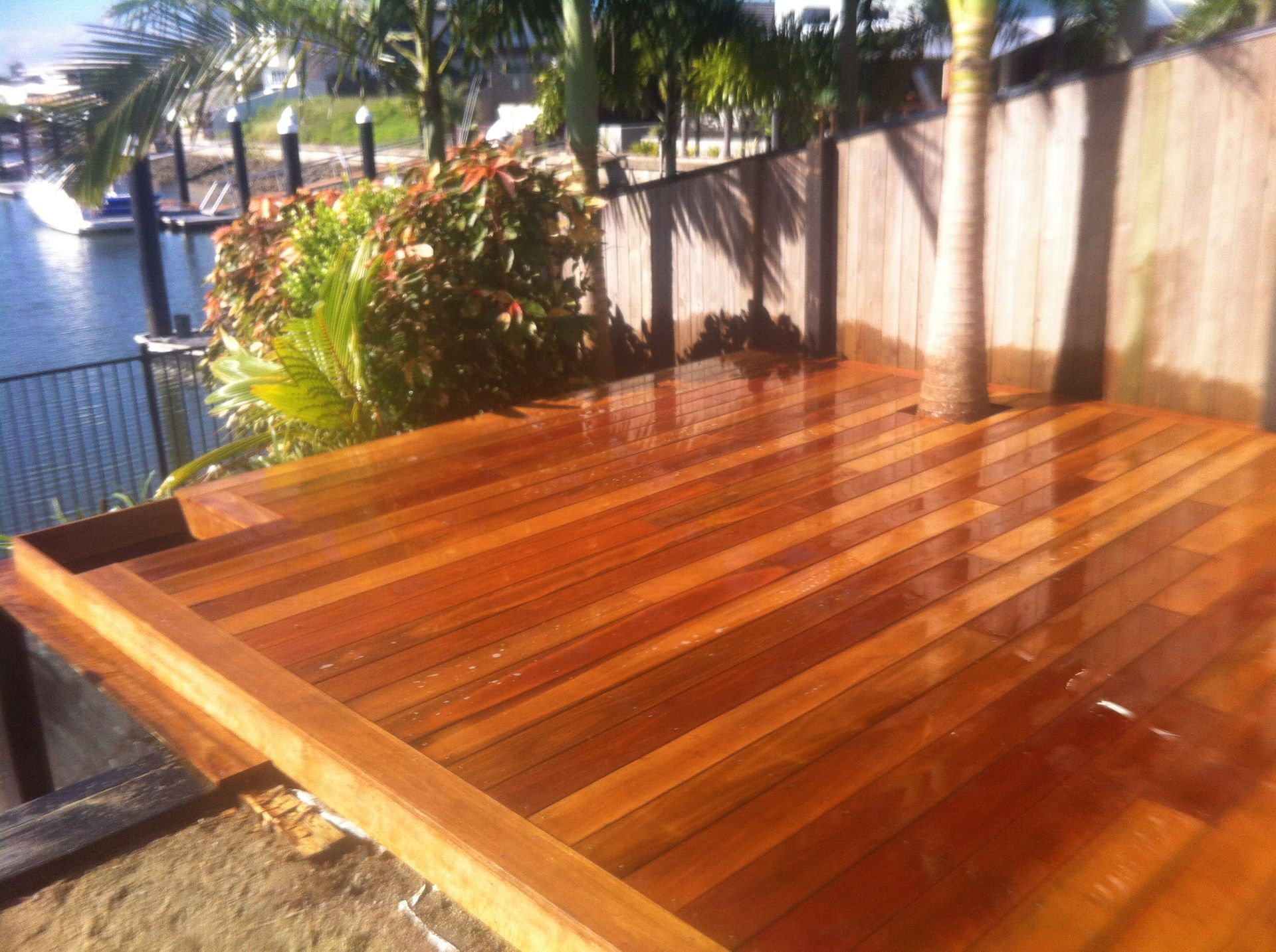 Decking installed over looking marina