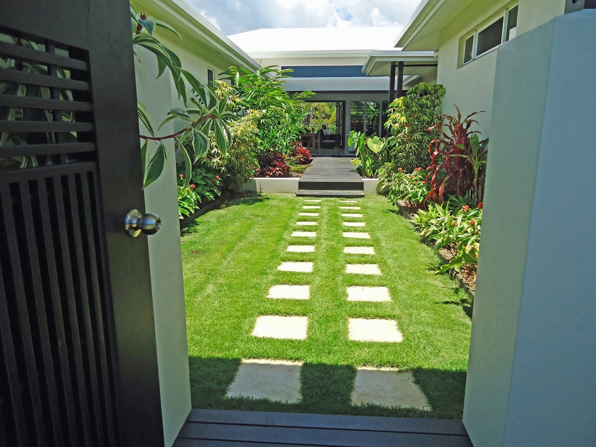 Concrete garden walkway in an outdoor area