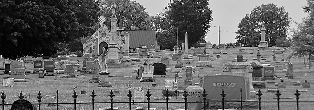 Hillside cemetery and stone chapel in Reedsburg