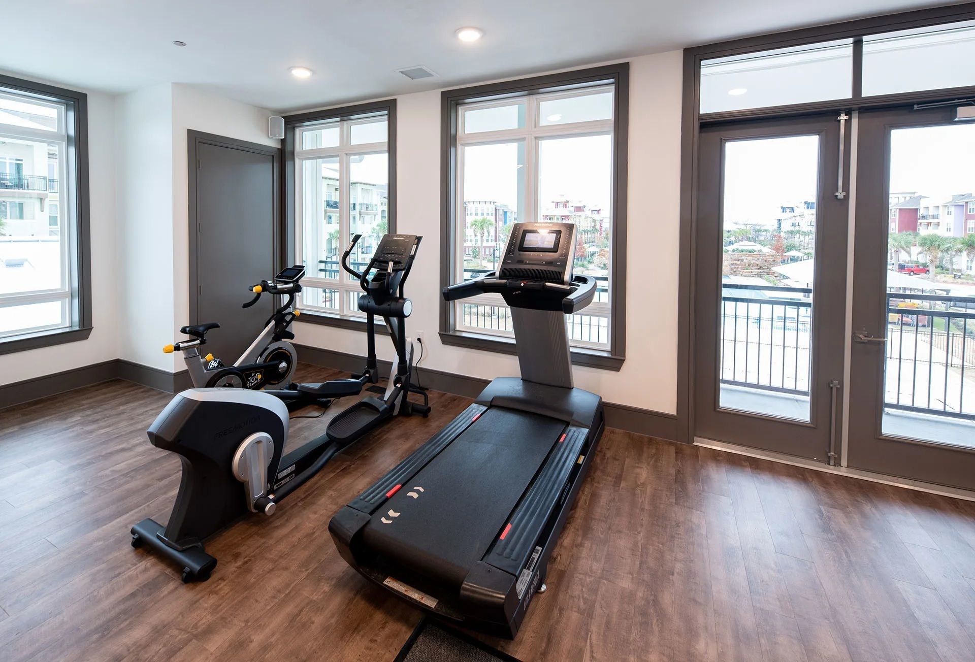 Fitness center at Hebron 121 Station in Lewisville, TX.