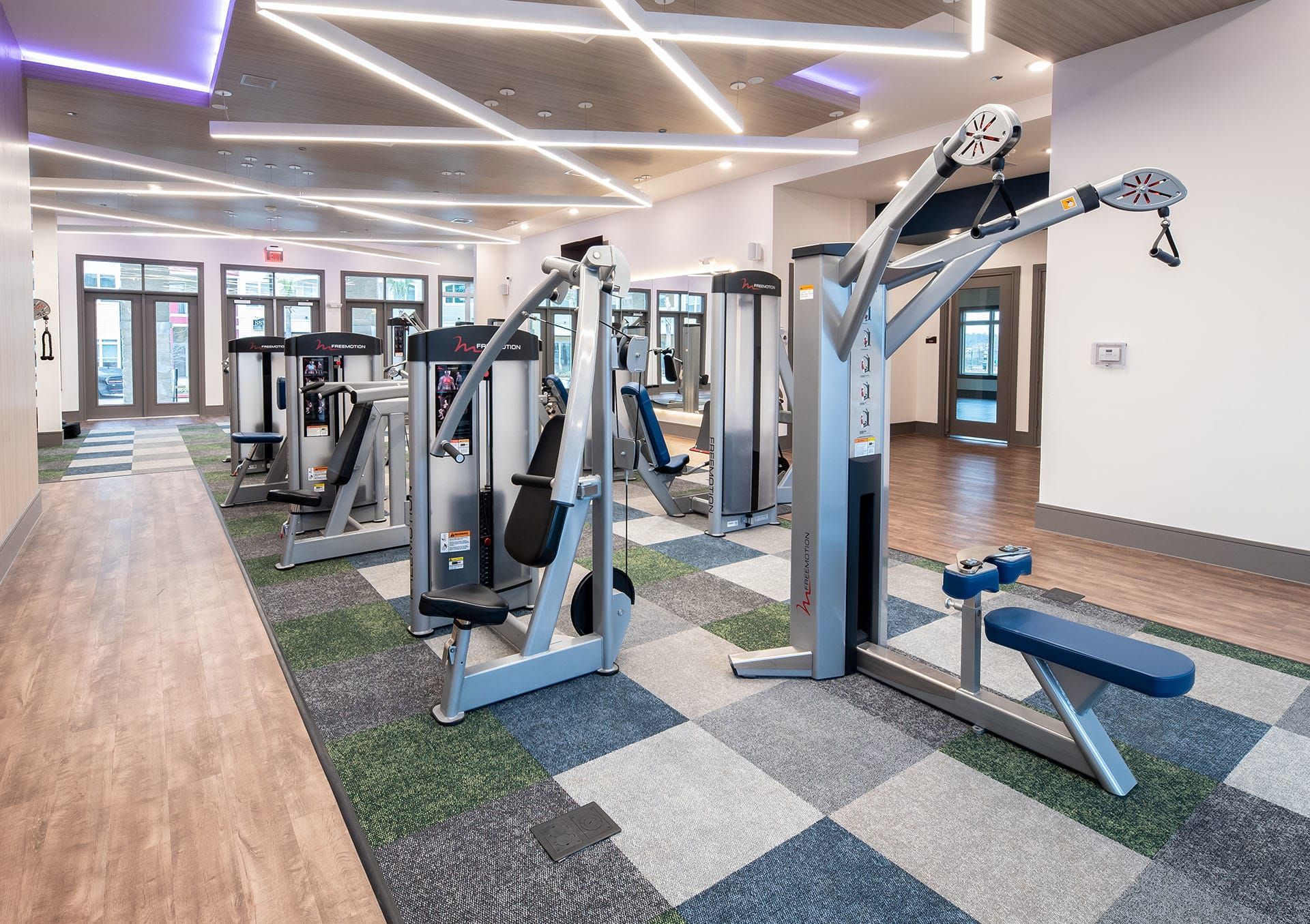 Fitness center at Hebron 121 Station in Lewisville, TX.