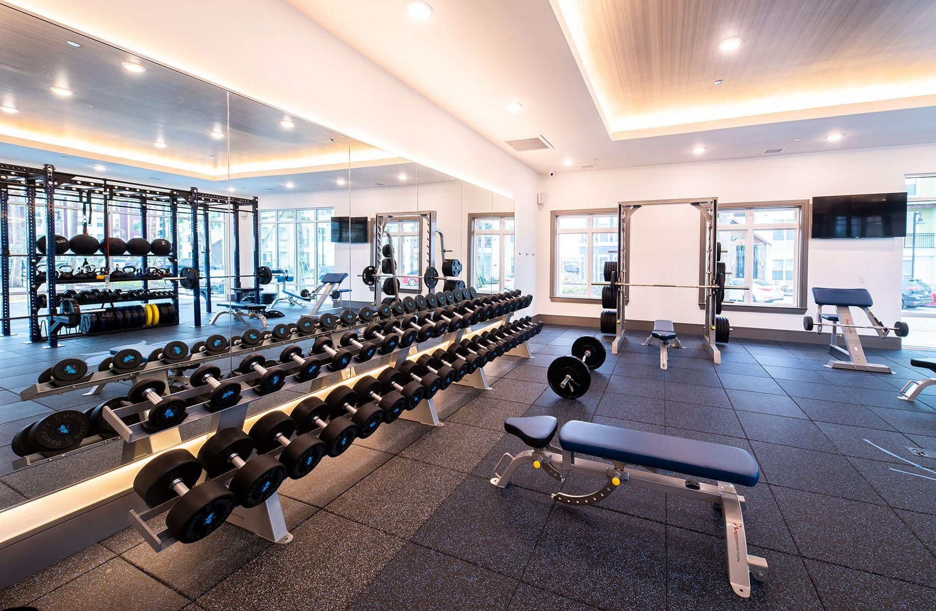 Fitness center at Hebron 121 Station in Lewisville, TX.