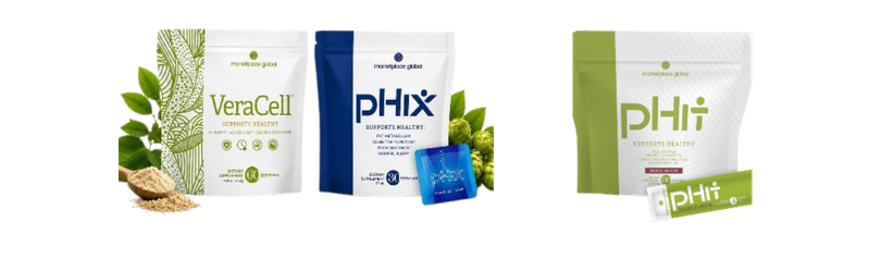 Three supplement boxes with green leaves and blue berries on a white background